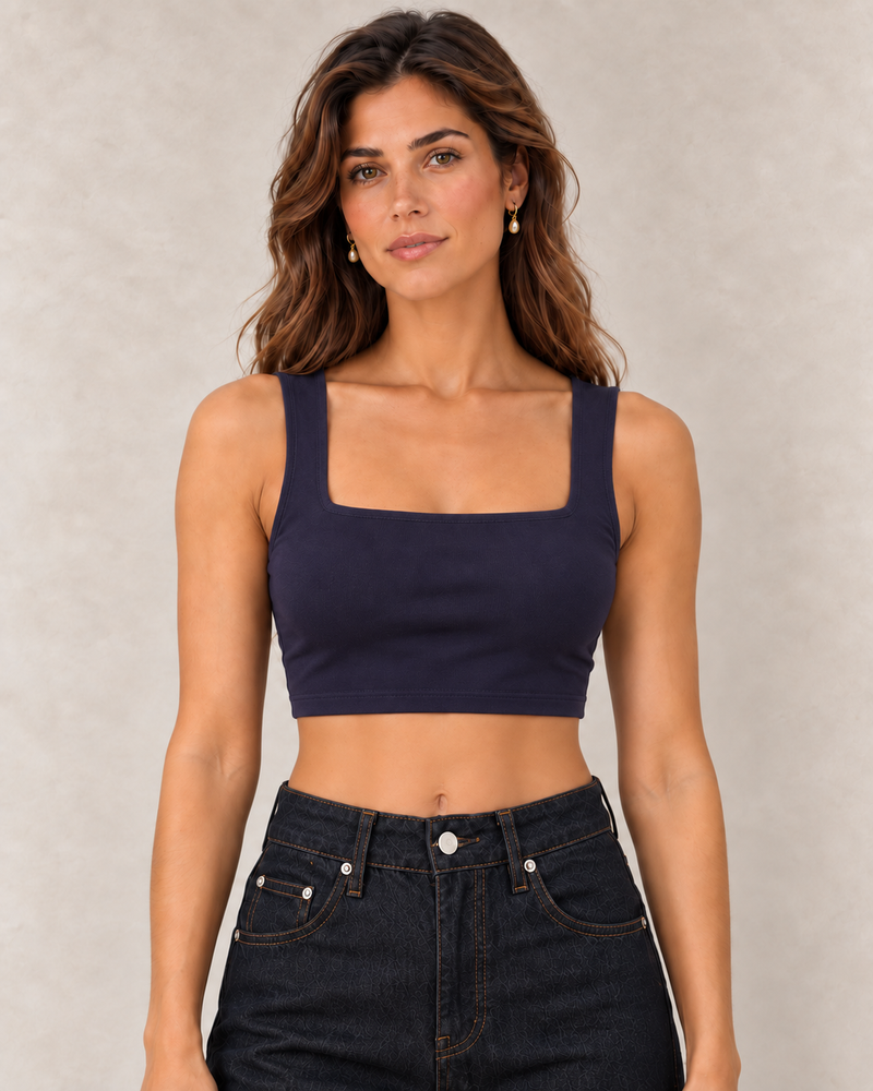 Crop top à encolure carrée – Bleu