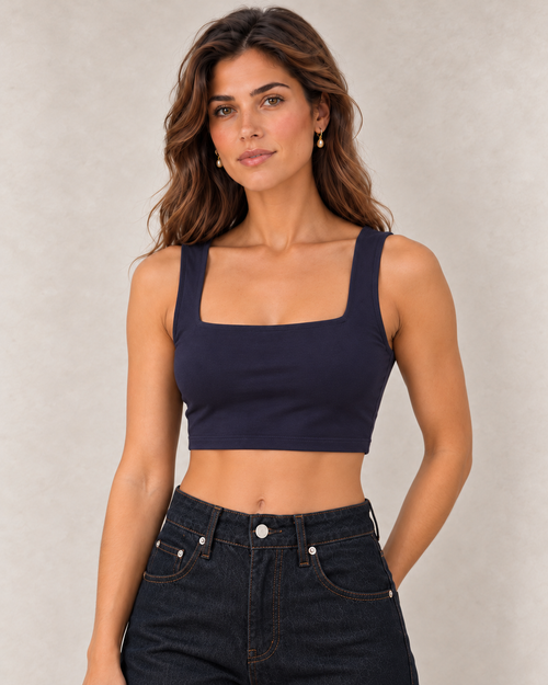 Crop top à encolure carrée bleu porté