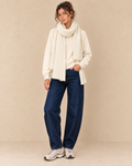 Écharpe côtelée écrue — look complet