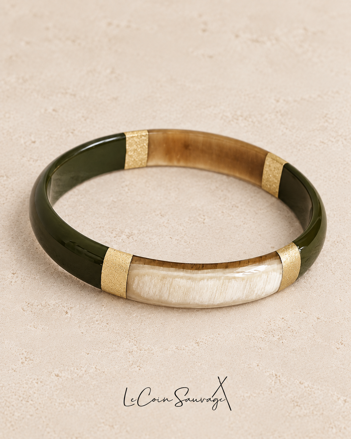 Jonc Corne - Tanagra Kaki - 1cm – bracelet en corne, Le Coin Sauvage