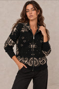 Gilet zippé motif bandana noir - Le Coin Sauvage