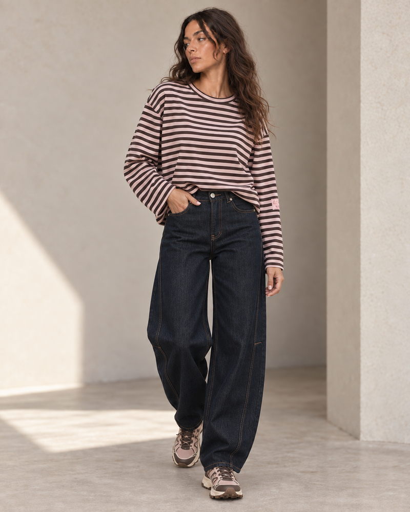 Marinière oversize rose poudré et chocolat