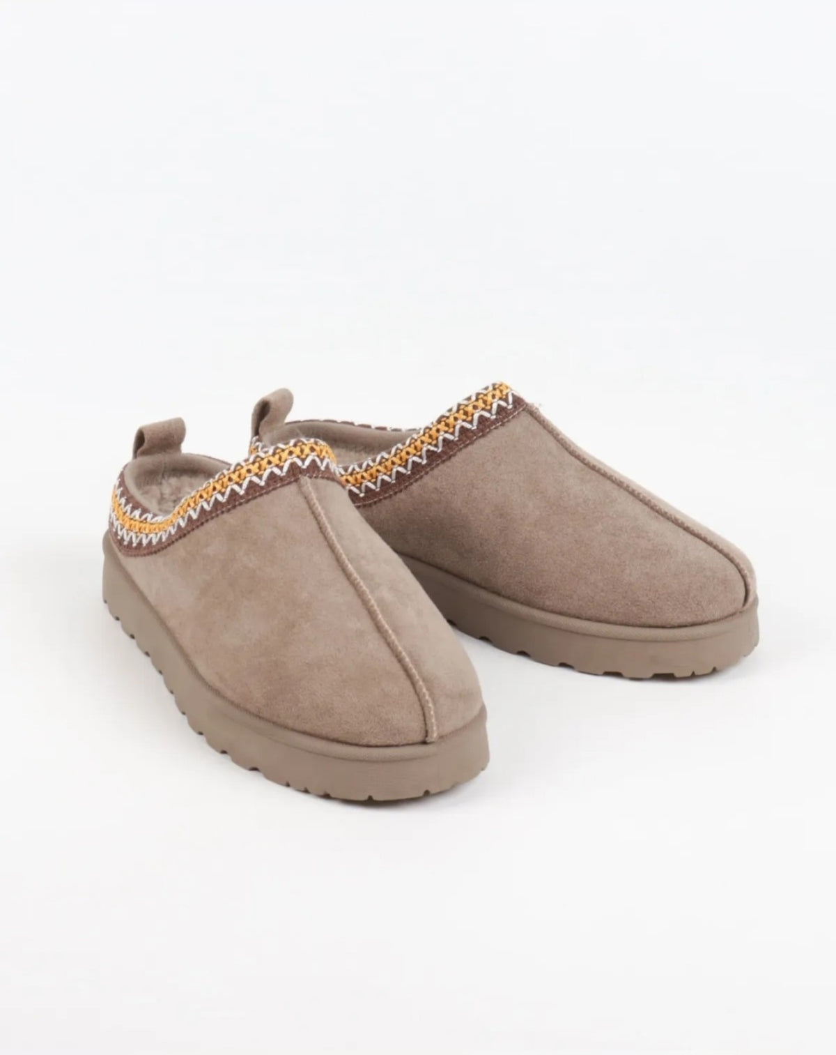Paire de mules fourrées taupe