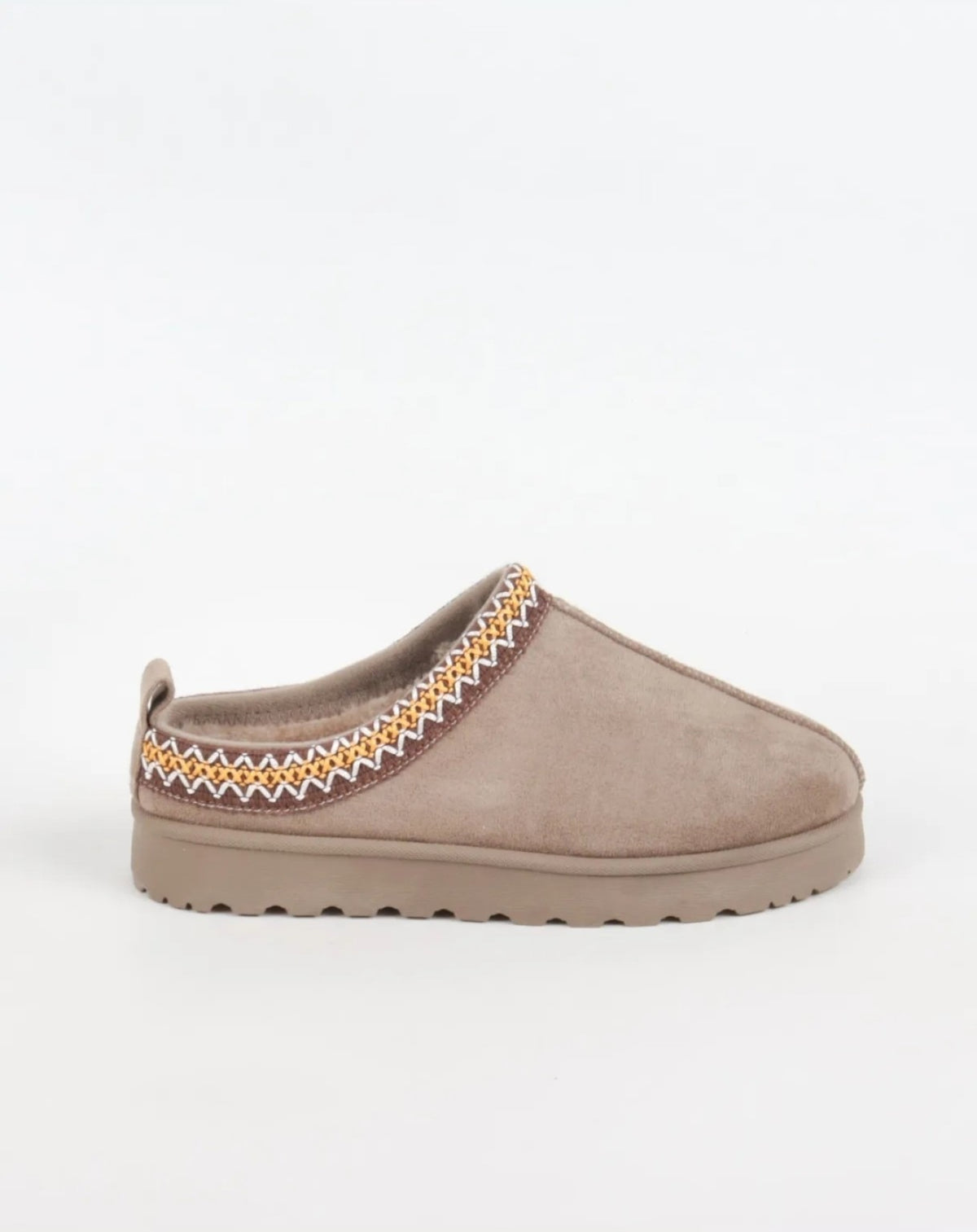Mule fourrée taupe vue de profil