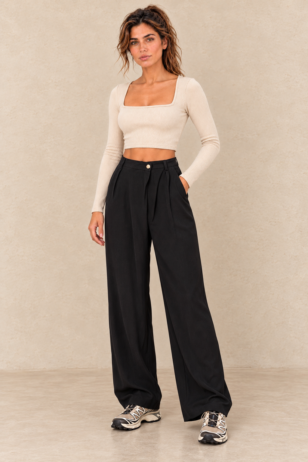 Pantalon à pinces noir – vue de face