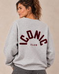 Sweat ICONIC gris chiné — close-up du motif au dos