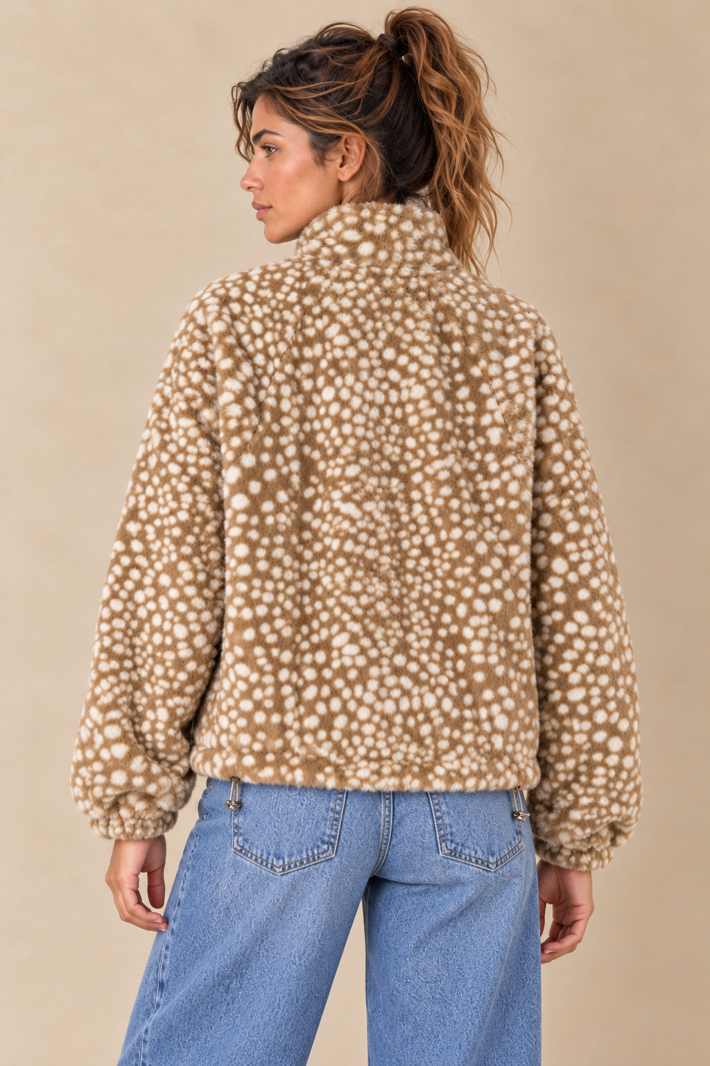 Veste polaire Bambi taupe et écru — dos